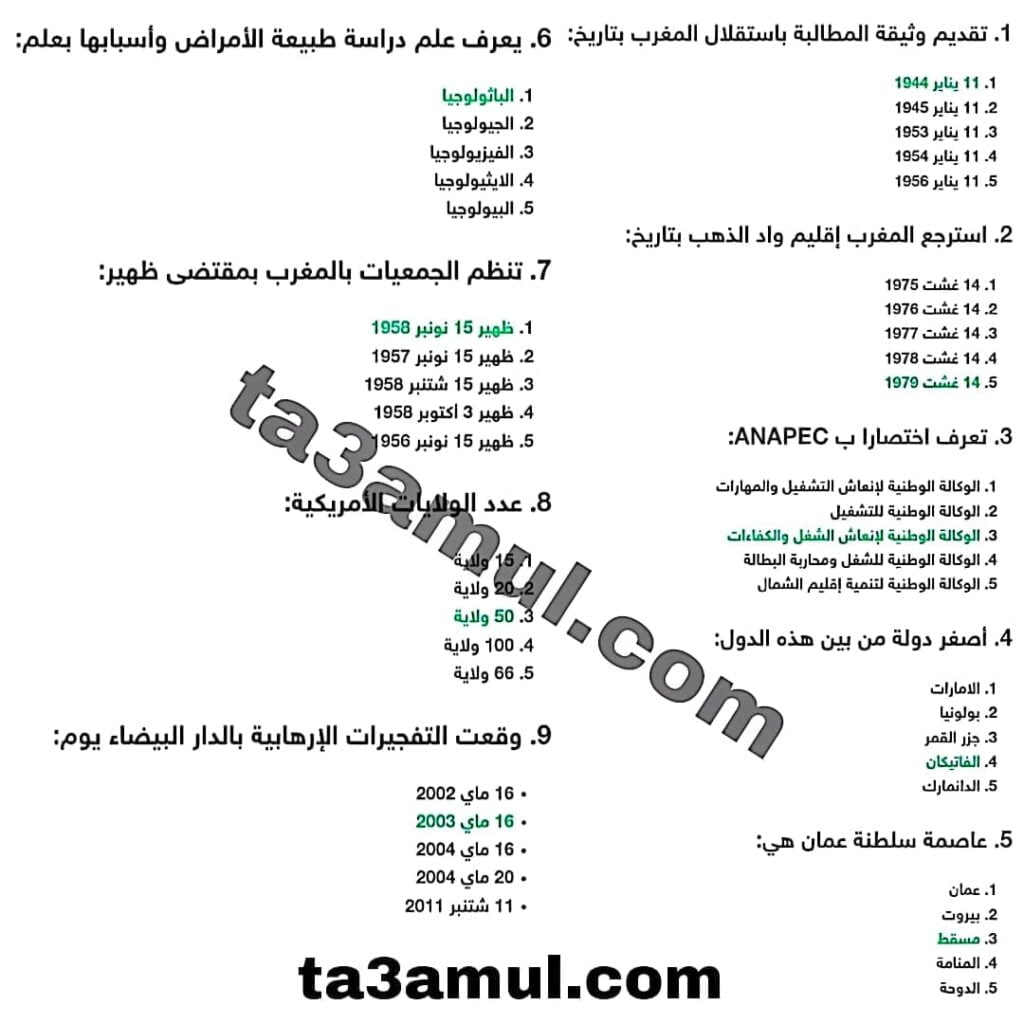 نمودج إمتحان كتابي مباراة توظيف فئة حراس الأمن الوطني 2021