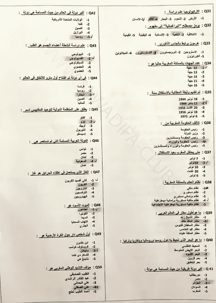 نموذج امتحان مفتشي الشرطة 2017