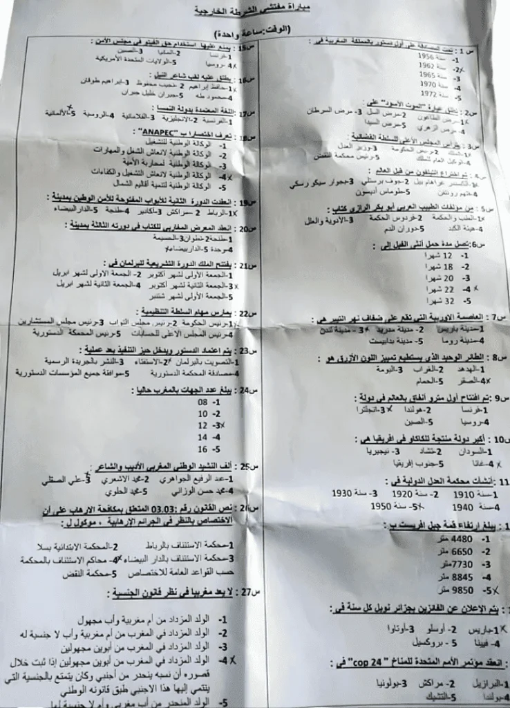 نموذج امتحان مفتشي الشرطة 2018
