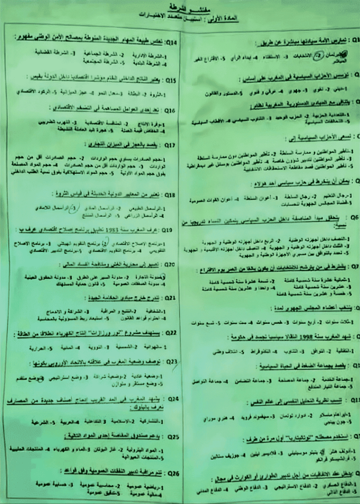 نموذج امتحان مفتشي الشرطة 2016