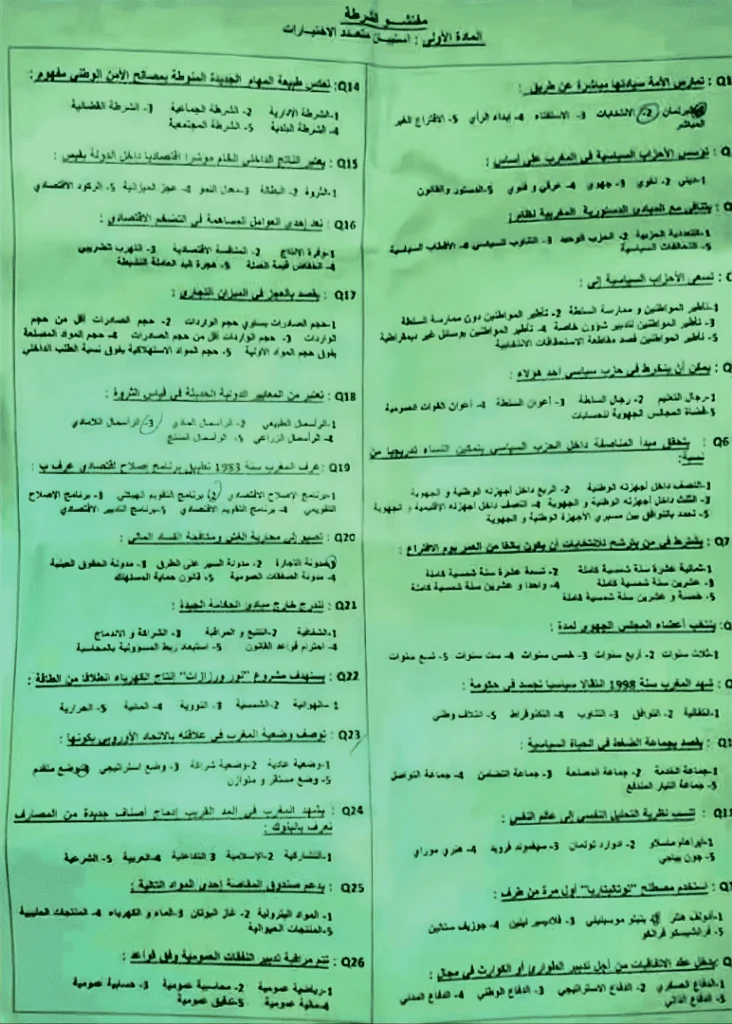 نموذج امتحان مفتشي الشرطة 2016