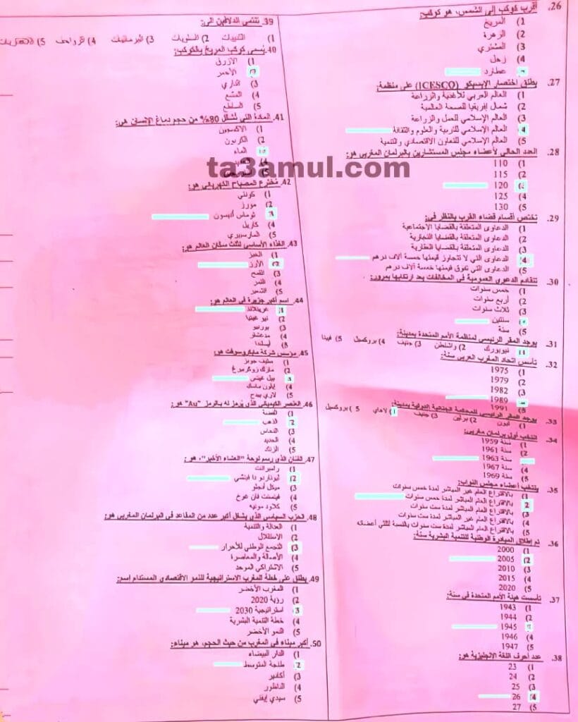 نموذج امتحان مفتشي الشرطة 2024 -2